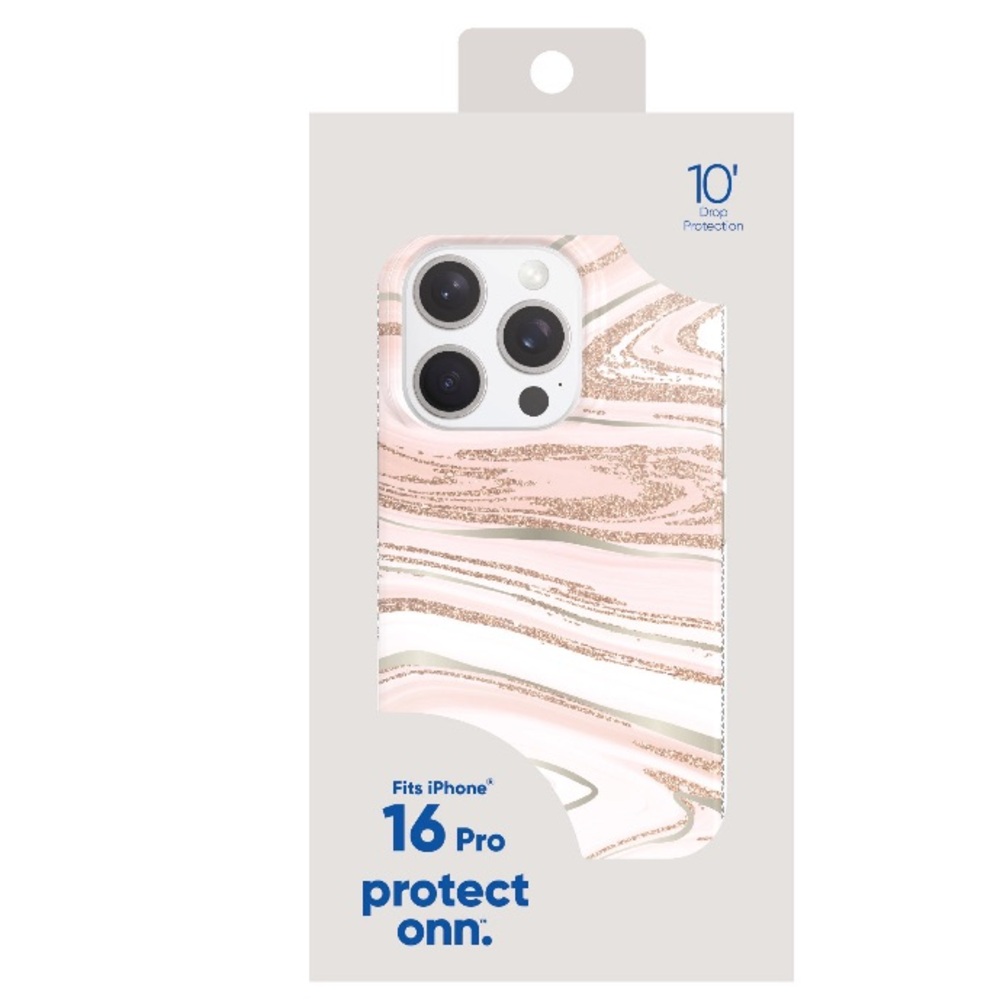 onn. Phone Case for iPhone 16 Pro - Pink Gold Marble